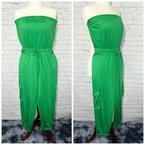 💚Like New  |•DRESS DAY•| Green Jumpsuit Bandeau Top Jogger Cuff Pockets Large